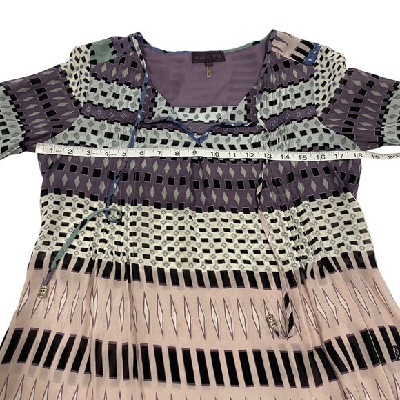 Hale Bob Purple Geometric Balloon Sleeve Silk Blouse Size XS‎ - Picture 9 of 10